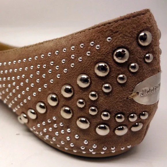 JIMMY CHOO Latte Taupe Suede Studded Flats 40.5 - Picture 4 of 8